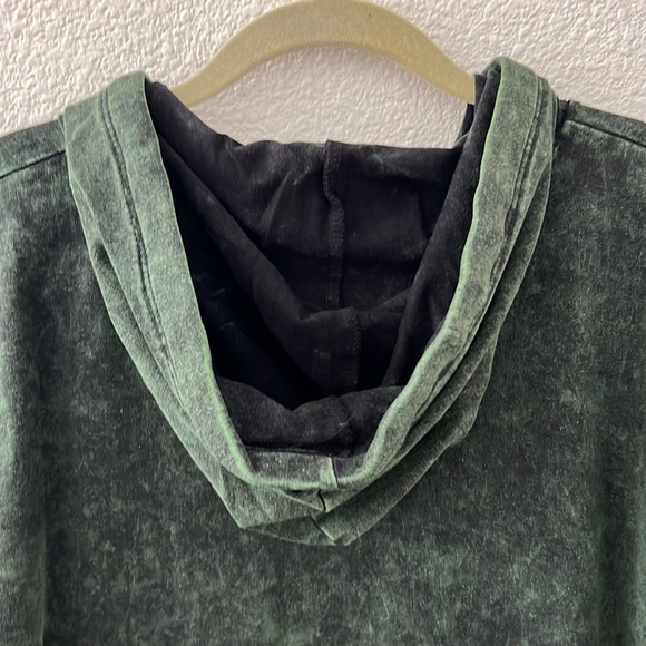 ZENANA • Green Acid Washed Hoodie Sweater Long Sleeve High-Low Dress w/ Pockets - Picture 6 of 7